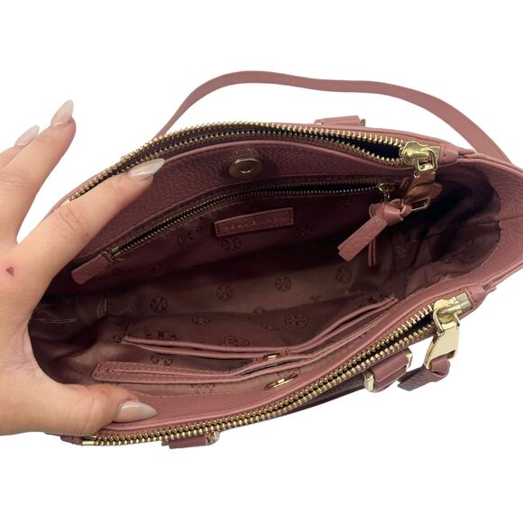 TORY BURCH Landon Mini Square Crossbody Tote Bag Pink Leather Adjustable Strap - Picture 7 of 13